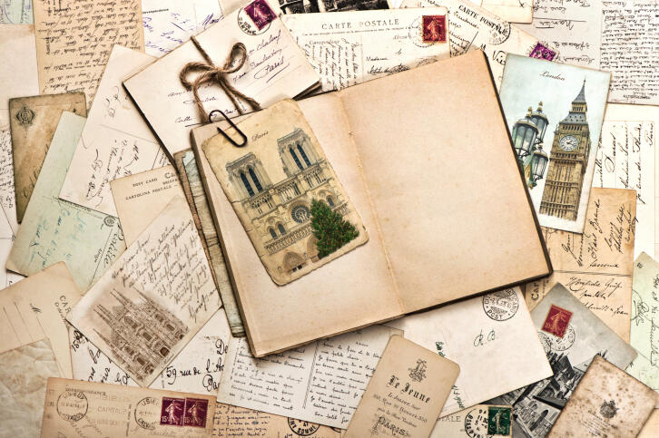 cuaderno de viaje con postales