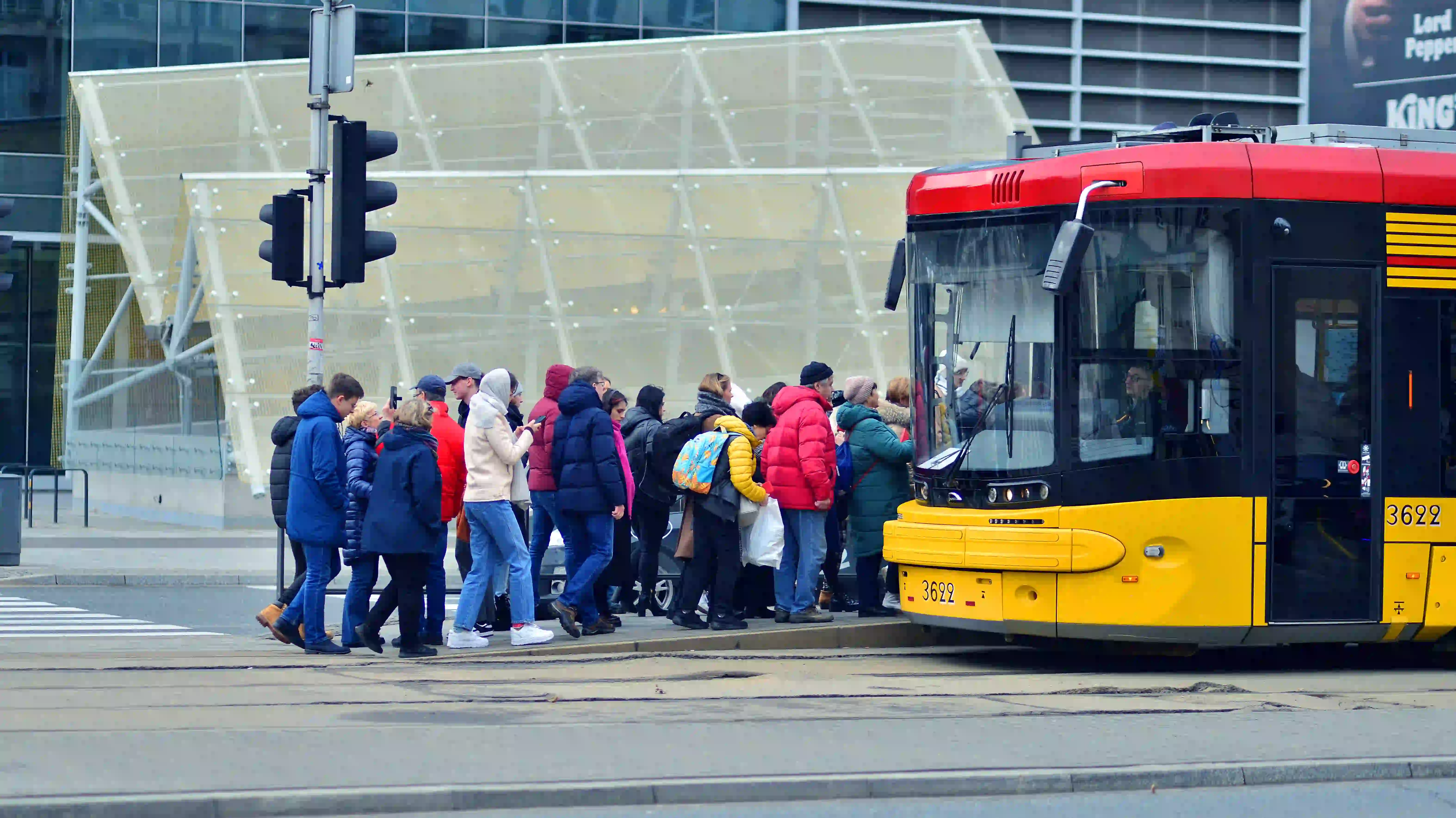 People boarding public transportation