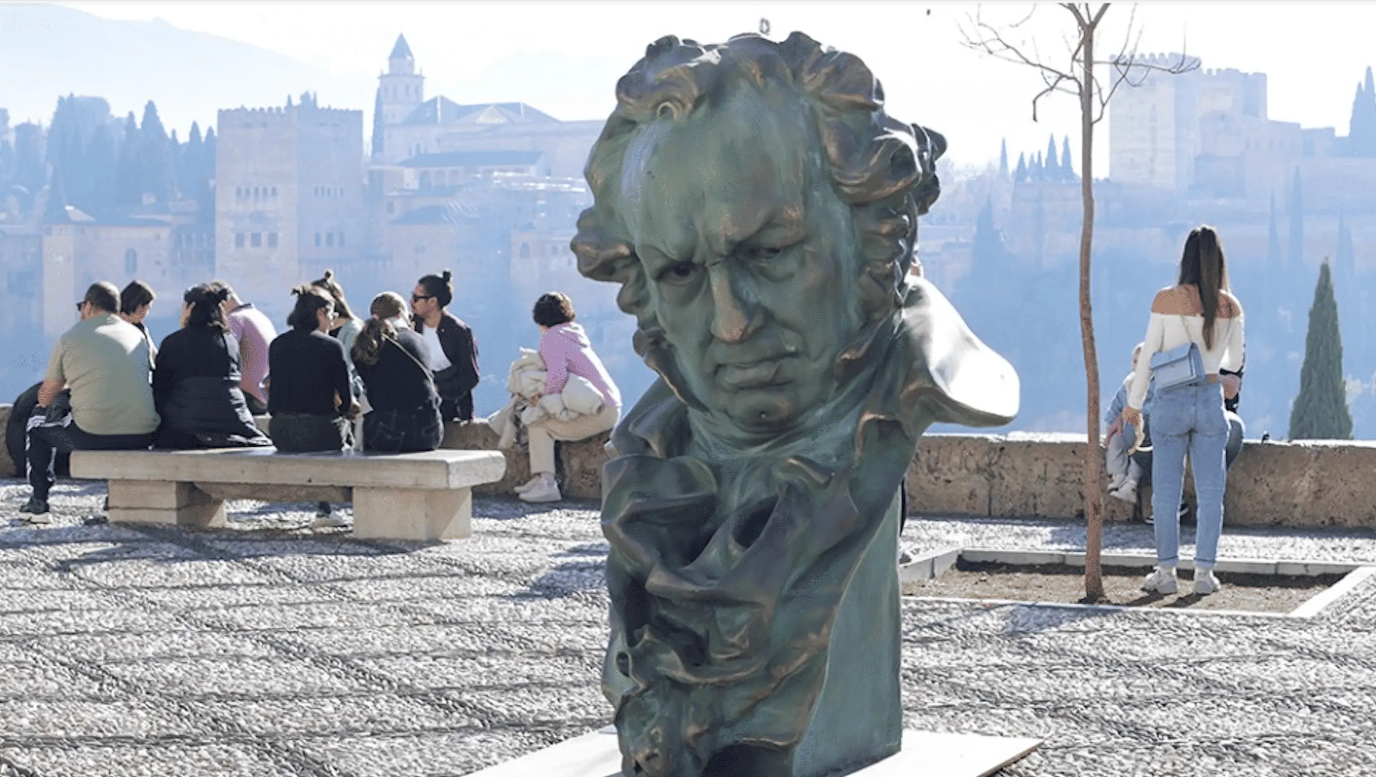 Giant Goya statues in the city of Granada