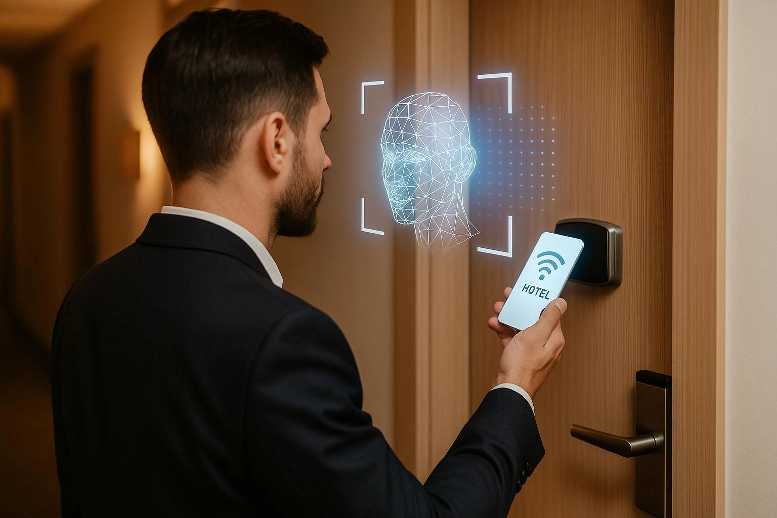 homre realizando reconocimiento facial para abrir una puerta