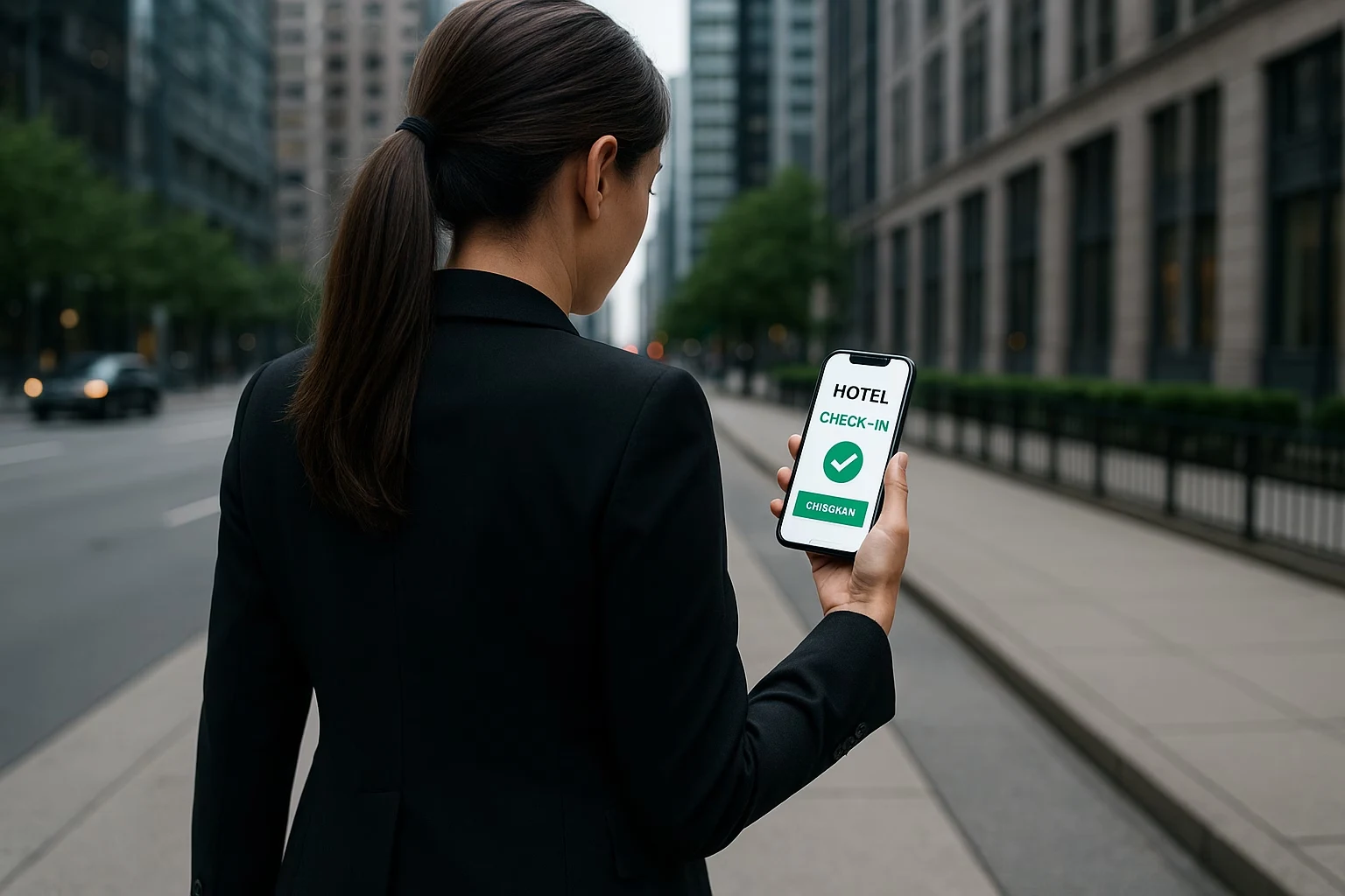 mujer realizando el check-in del hotel
