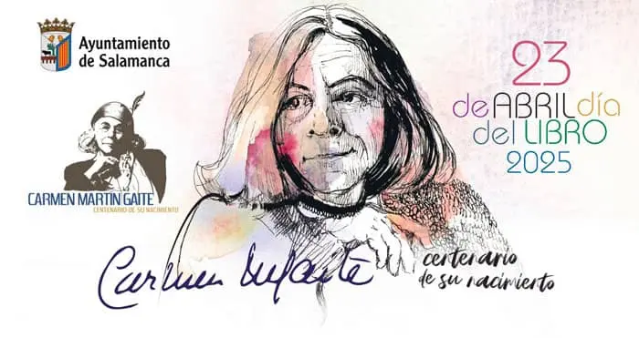 Poster commemorating Carmen Martín Gaite at Salamanca's 2025 Book Day